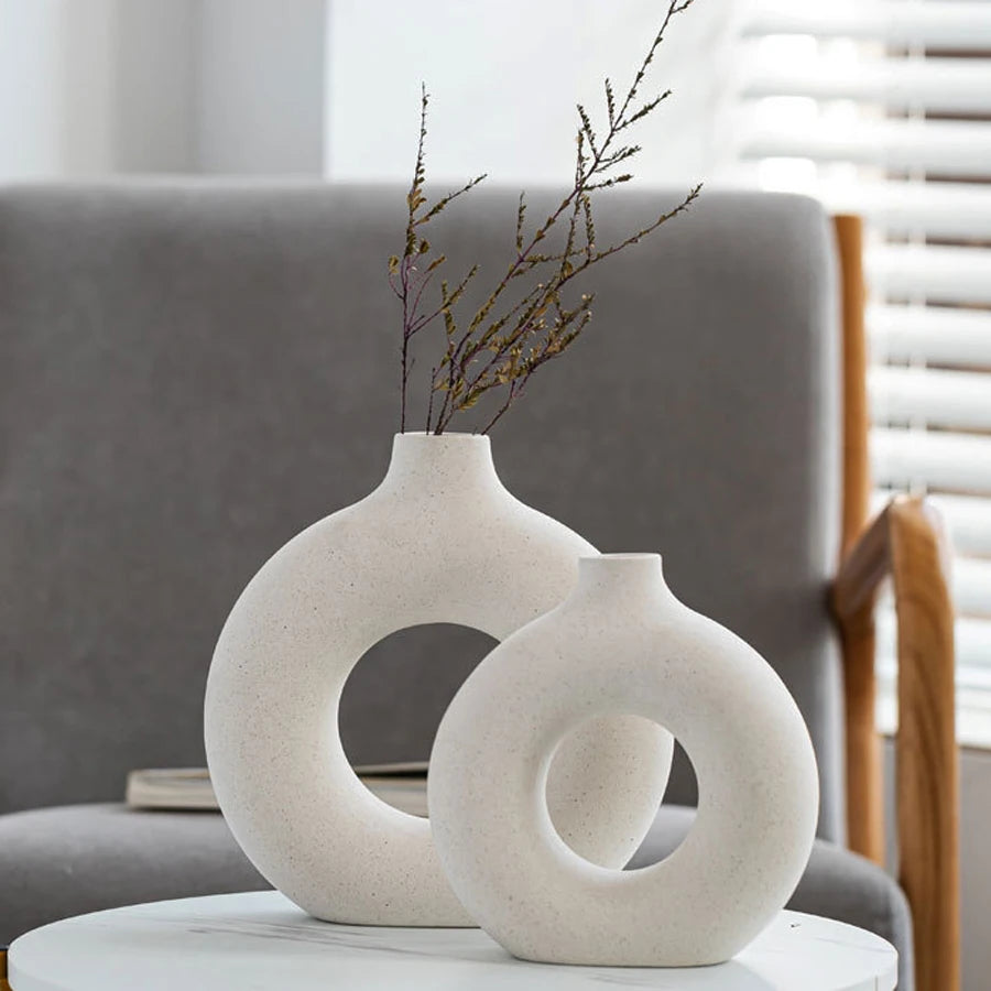 Modern Nordic Circular Ceramic Vase | Home or Office Decor